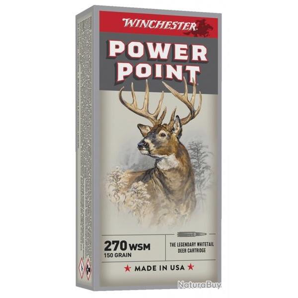 Cartouches Winchester power point calibre 270WSM 150grs 9,7g