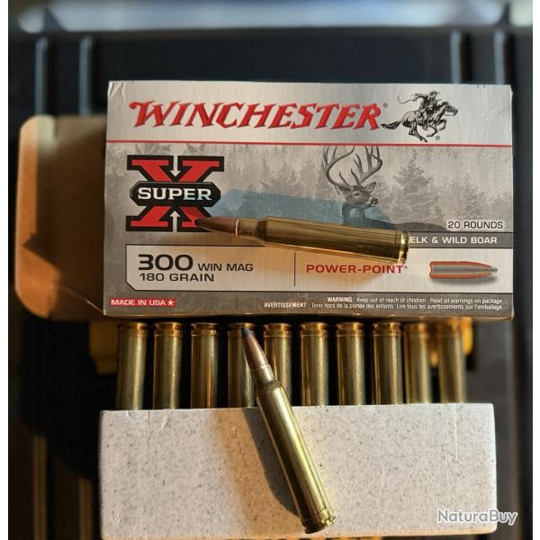 Munitions Winchester 300 Win Mag Power-Point 180 gr, 40 cartouches neuves