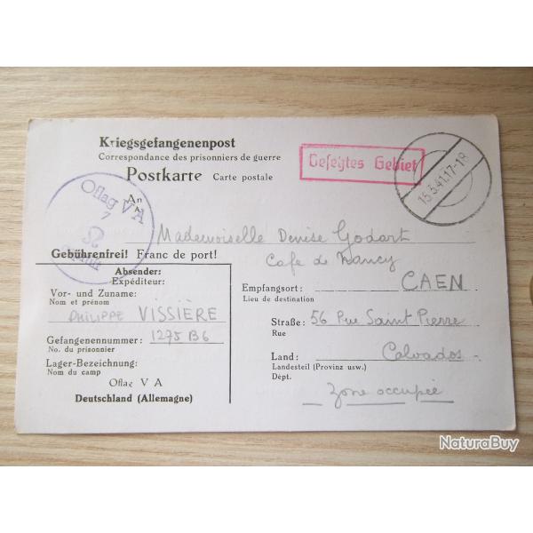 lettre oflag 1941 prisonnier guerre document militaire