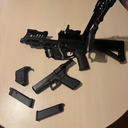 Lot REPLIQUE AIRSOFT Glock 17 GBB + kit carabine P-IX + viseur point rouge + module