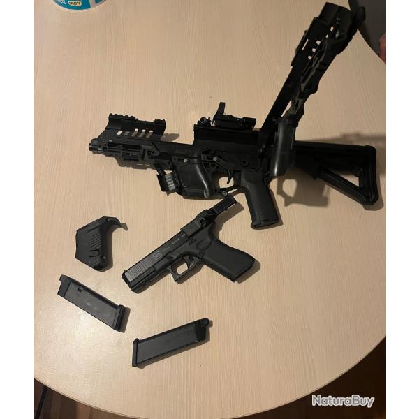 Lot REPLIQUE AIRSOFT Glock 17 GBB + kit carabine P-IX + viseur point rouge + module