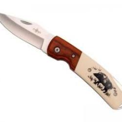 COUTEAU THIRD BOIS ROUGE/ABS BEIGE MOTIF SANGLIER