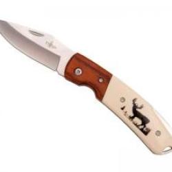 COUTEAU THIRD BOIS ROUGE/ABS BEIGE MOTIF CERF