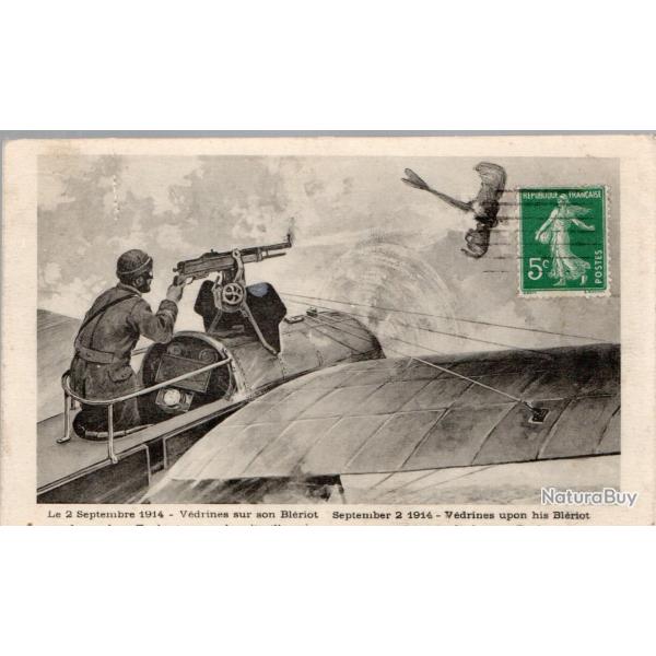 Carte postale illustr�e - Le 2 Septembre 1914 - V�drines sur son Bl�riot -N�8924