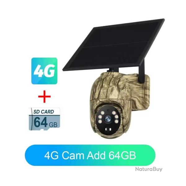 Cam�ra de Chasse 4G LTE Solaire 360� HD 2K - Vision Nocturne + Carte 64 Go Incluse D�tection Gibiers