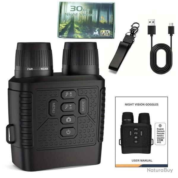 Jumelles Vision Nocturne Infrarouge HD 2.5K Ecran 3 Pouces Zoom 6X Lampe Tactique Chasse Airsoft