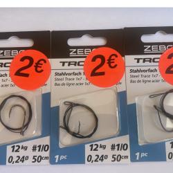 Lot de 3 bas de lignes acier Zebco 2373012 ? Hame&ccedil;on 1/0 ? Neufs ?