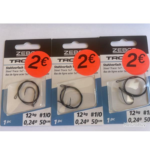 Lot de 3 bas de lignes acier Zebco 2373012 ? Hame�on 1/0 ? Neufs ?