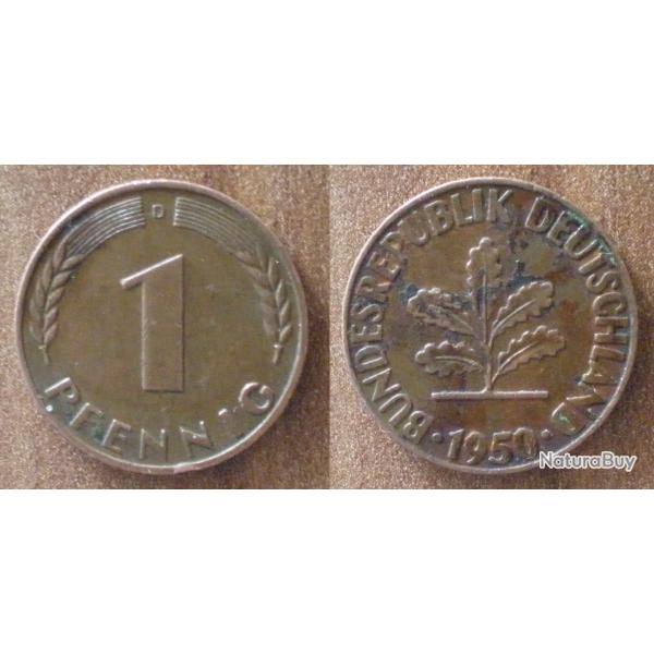 Allemagne 1 Pfennig 1950 Mint D RFA Piece Deutsche Mark
