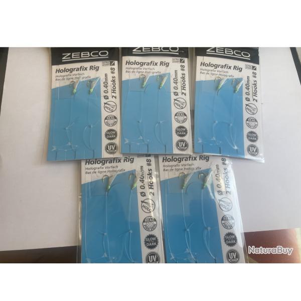 Lot de 5 bas de lignes Holografix - Zebco 4111101 - 0.40 mm - 2 hame�ons