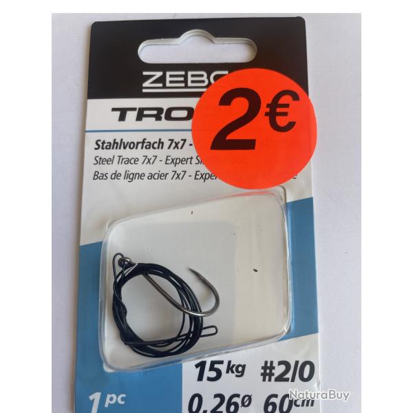 Bas de ligne acier 7x7 Zebco - Hame�on 2/0 - 60 cm / 15 kg - Neuf