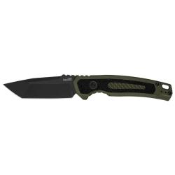 Couteau automatique Kershaw Launch 16 - Manche aluminium noir/vert, tranchant lisse
