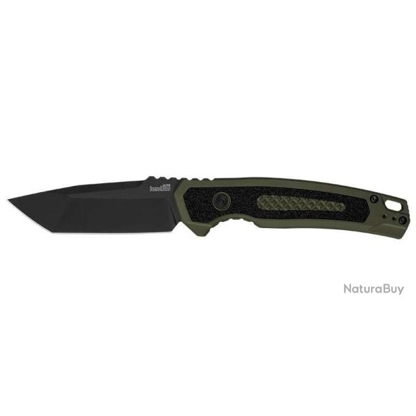 Couteau automatique Kershaw Launch 16 - Manche aluminium noir/vert, tranchant lisse