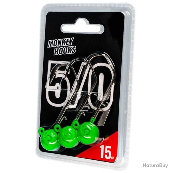 T�te Plomb�e Monkey Lures Hook Green 5/0 Vert 10g Par 3 5/0