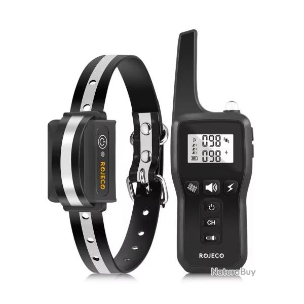 Collier de Dressage Chien de Chasse ROJECO 1000M �tanche IPX7 T�l�commande Rechargeable Bip