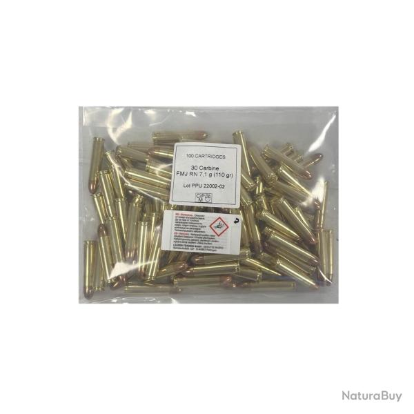 Poche de CARTOUCHES PPU 30 CARBINE FMJ RN 110gr