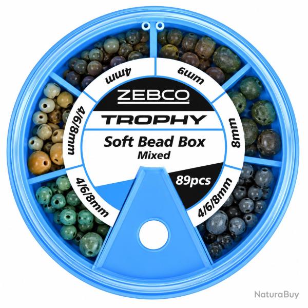 BOITE DE PERLES ZEBCO TROPHY SOFT BEAD BOX MIXED - 89pcs