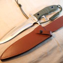 AUTO DEFENSE RAMBO RARE Grand Couteau BOWIE Rambo 5 V Last Blood avec Etui cuir - ref EBR24RAM005