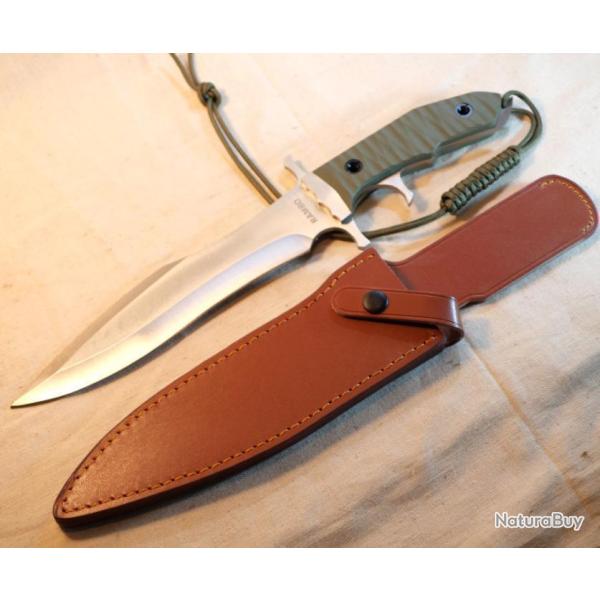 AUTO DEFENSE RAMBO RARE Grand Couteau BOWIE Rambo 5 V Last Blood avec Etui cuir - ref EBR24RAM005