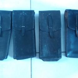 Lot Porte-Chargeurs MAT 49 Cuir Noir Gendarmerie - Tampon L'OREILLE DECIZE - Militaria France