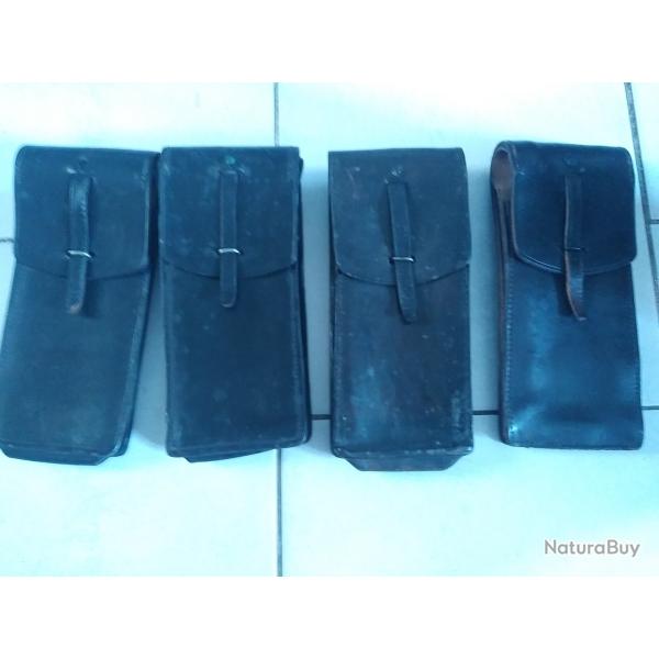 Lot Porte-Chargeurs MAT 49 Cuir Noir Gendarmerie - Tampon L'OREILLE DECIZE - Militaria France