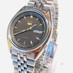 Montre Vintage Seiko 5 Automatique Cal. 6309-8410, Cadran Fum&eacute;, Bracelet Acier, 1989