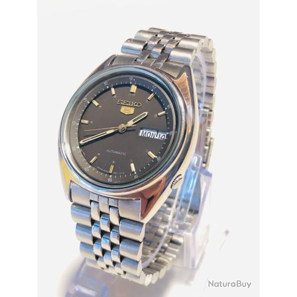 Montre Vintage Seiko 5 Automatique Cal. 6309-8410, Cadran Fum�, Bracelet Acier, 1989