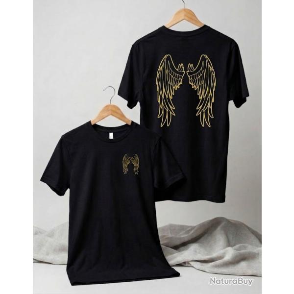 T-SHIRT AILES D'ANGE 100% COTON Noir & OR