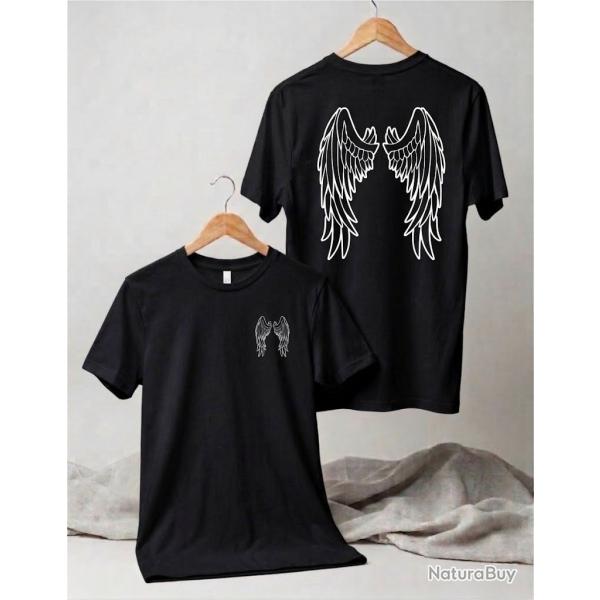 T-SHIRT AILES D'ANGE 100% COTON Noir & Blanc