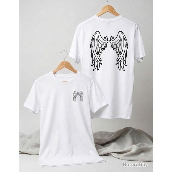 T-SHIRT AILES D'ANGE 100% COTON Blanc & Noir