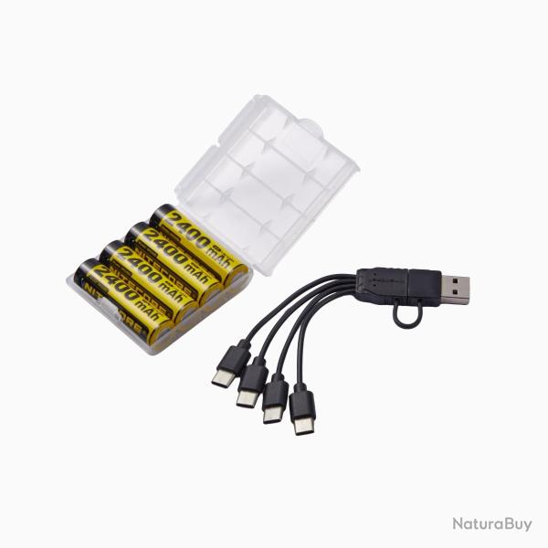 Pack de 4 piles AA NH2400 - 2 400 mAh - USB-C