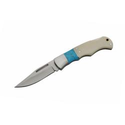 Couteau Rite Edge 211449-BO Lame Acier Inox Manche Os Blanc-Turquoise Lockback CN211449BO