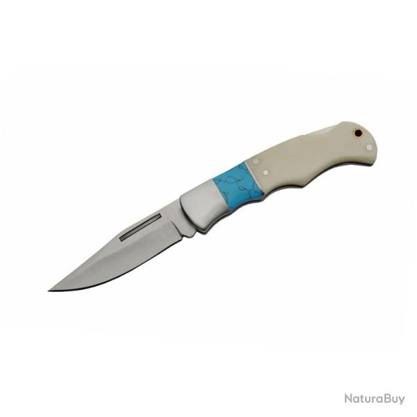 Couteau Rite Edge 211449-BO Lame Acier Inox Manche Os Blanc-Turquoise Lockback CN211449BO