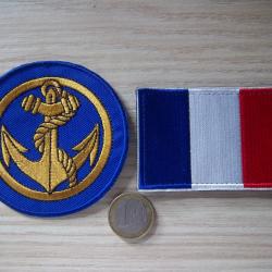 Lot 2 patchs marine et drapeau Fran&ccedil;ais &eacute;cussons militaire