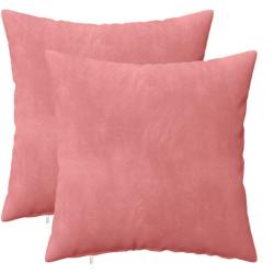 Housses coussin velours rose 40x40 cm douces avec fermeture &eacute;clair lot 2