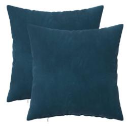 Housses coussin velours bleu 40x40 cm douces avec fermeture &eacute;clair lot 2