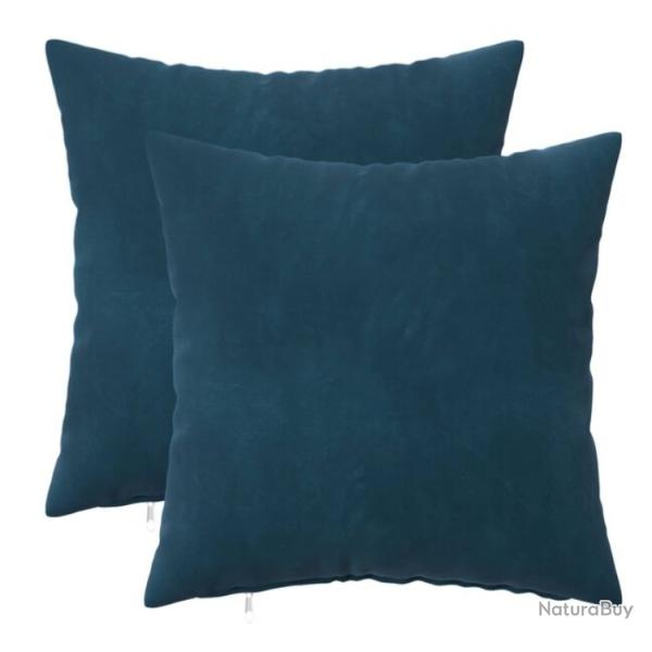 Housses coussin velours bleu 40x40 cm douces avec fermeture �clair lot 2