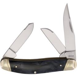 Couteau Rough Ryder Black Marble Sowbelly 3 Lames Acier 440 Manche R&eacute;sine Noir/Gris RR2078