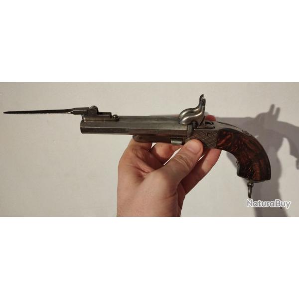 Pistolet juxtapose � ba�onnette cal 9 mm broche v�nerie Napol�on III d�fense chasse poudre noire