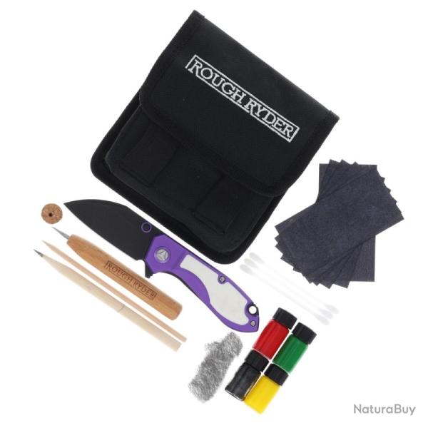 Couteau Rough Ryder Tattoo Lame Acier 7Cr13 Manche Alu-Os Violet Framelock RR2553