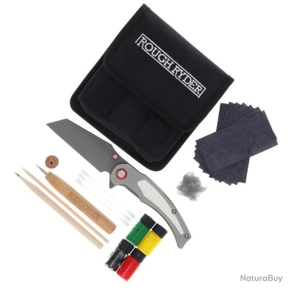 Couteau Rough Ryder Tattoo Lame Acier 7Cr17MoV Manche Alu-Os Gris Framelock RR2549