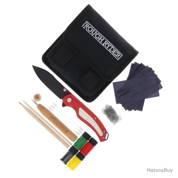 Couteau Rough Ryder Tattoo Lame Acier 7Cr17MoV Manche Alu-Os Rouge Framelock RR2550