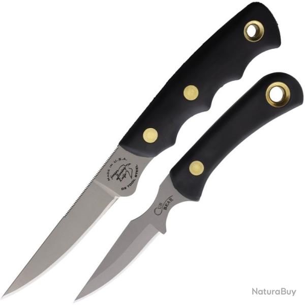 Lot Couteaux Knives of Alaska Jaeger/Cub 2 Lames Acier D2 Manche SureGrip Noir �tui Cuir KOA00256FG