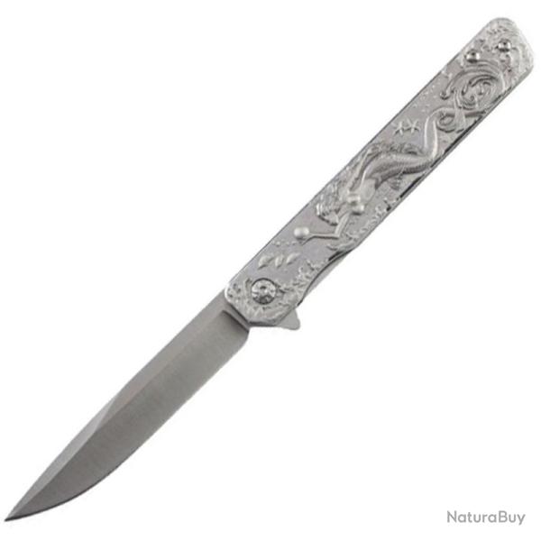 Couteau Pliant S-TEC Mermaid Lame Acier Inox Manche Inox Argent Linerlock STT272846SL