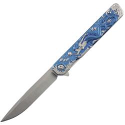 Couteau Pliant S-TEC Mermaid Lame Acier Inox Manche Inox Bleu et Argent Linerlock STT272846BL