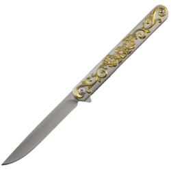 Couteau Pliant S-TEC Lame Acier Inox Manche Inox Gris et Or Linerlock STT272845GD