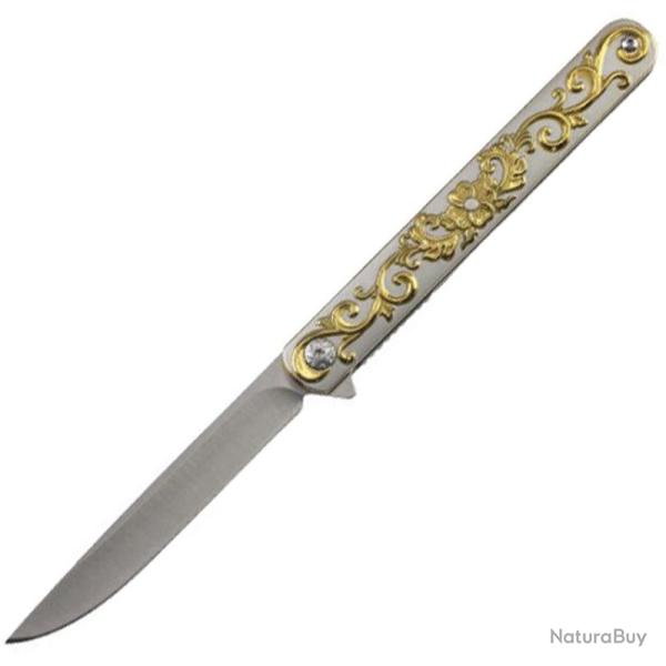 Couteau Pliant S-TEC Lame Acier Inox Manche Inox Gris et Or Linerlock STT272845GD