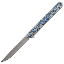Couteau Pliant S-TEC Lame Acier Inox Manche Inox Gris et Bleu Linerlock STT272845BL