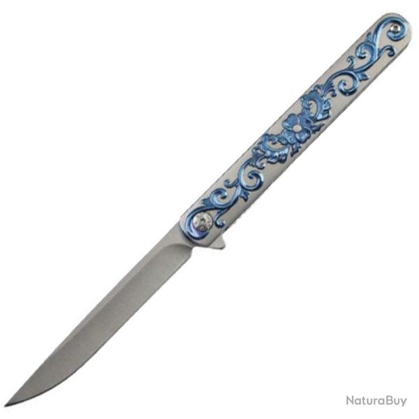 Couteau Pliant S-TEC Lame Acier Inox Manche Inox Gris et Bleu Linerlock STT272845BL
