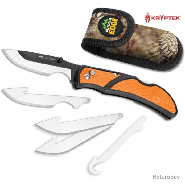 Couteau Outdoor Edge RazorCape Lame Acier 420J2 Manche GRN TPR Orange Lockback OERCB3010C